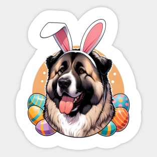Central Asian Shepherd Dog with Bunny Ears Welcomes Easter Sticker